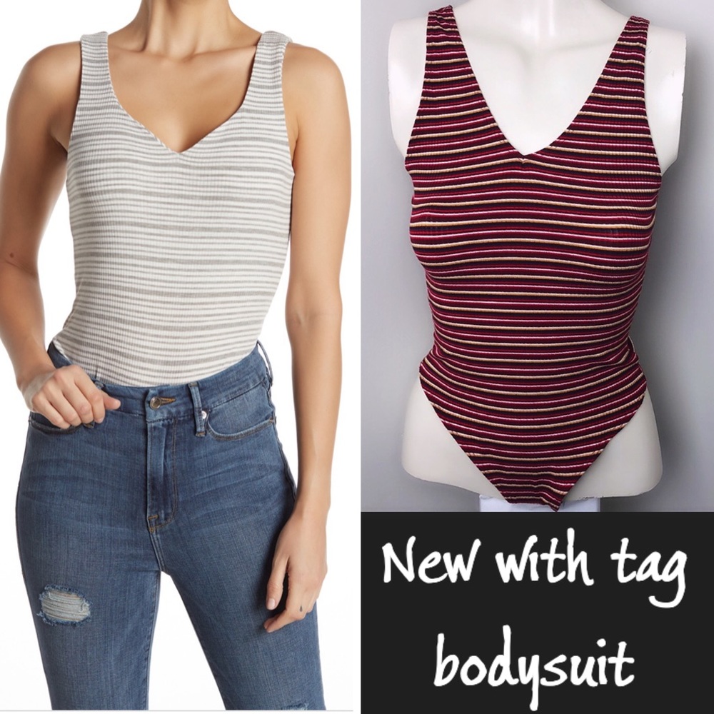 JO&CO Red & Brown Striped Bodysuit Top Size S